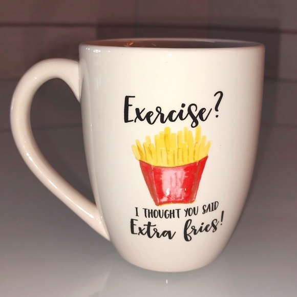 Funny Mug Exercise Extra Fries Coffee Cup Tea Mug - Picture 3 of 7